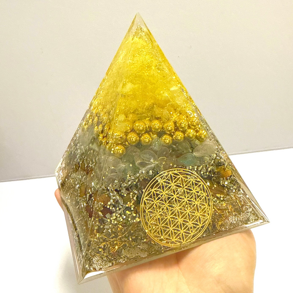 12cm Large Pyramid Orgonite - Golden Hour