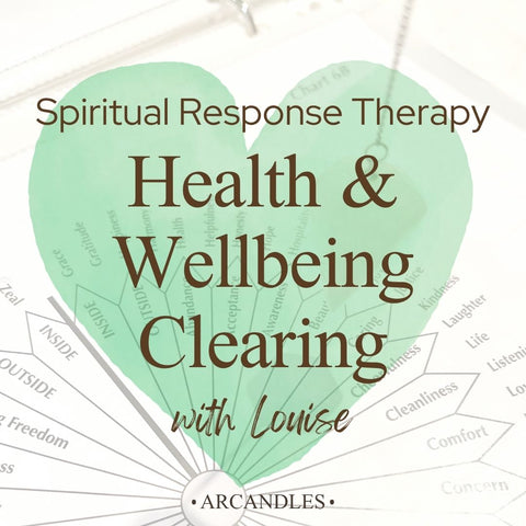 Heart-shaped logo with text 'Spiritual Response Therapy Health & Wellbeing Clearing with Louise' on a white background.