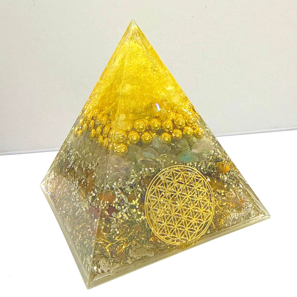 12cm Large Pyramid Orgonite - Golden Hour