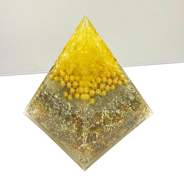 12cm Large Pyramid Orgonite - Golden Hour