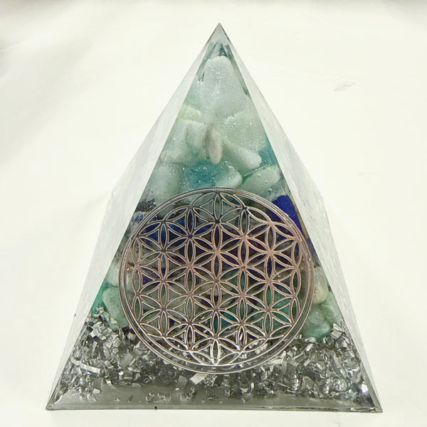 8cm Large Pyramid Orgonite |  Aquamarine, Lapis Lazuli, Amazonite | Throat Chakra