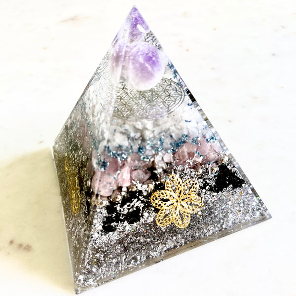 12cm Large Pyramid Orgonite - The Sacred Heart