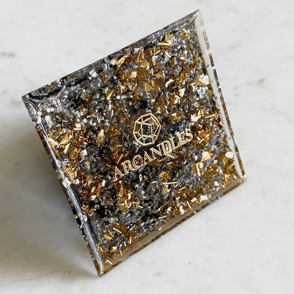 8cm Large Pyramid Orgonite | Smoky Quartz, Black Obsidian | Base Chakra