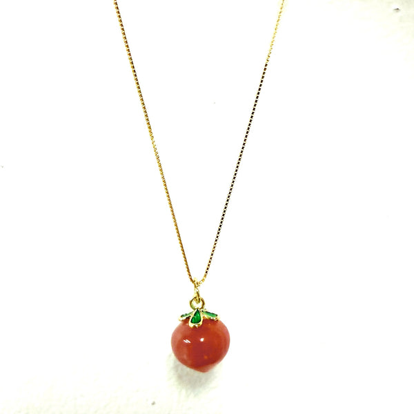 Red Agate Peach 925s Sterling Silver Necklace
