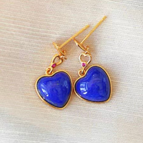 Lapis Lazuli Heart Earring 925 Sterling Silver
