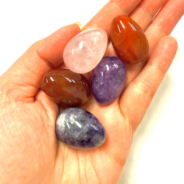 Carnelian, Rose Quartz, Amethyst, Lepidolite Star, Moon, Egg