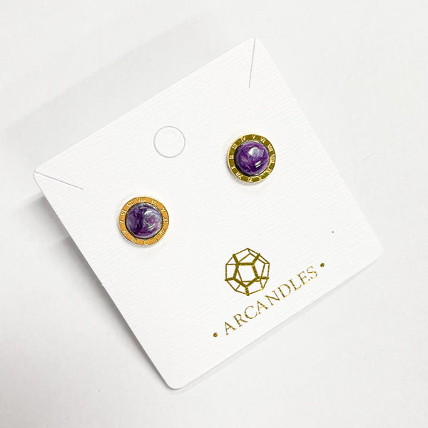 Charoite Stud Earring 925 Sterling Silver