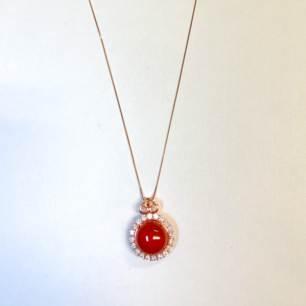 Red Agate Necklace 925 Sterling Silver (Rose Gold)