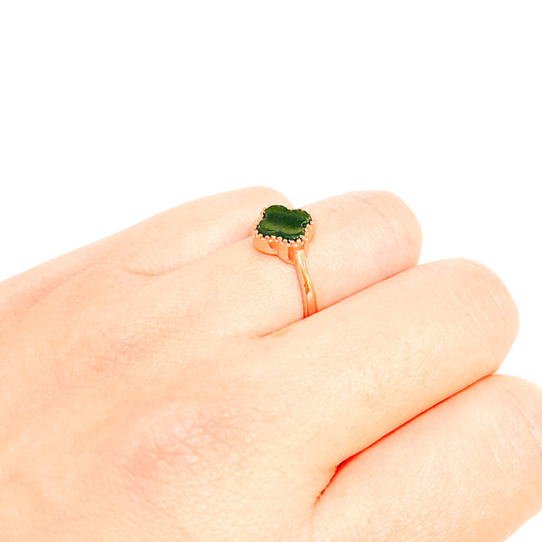 Jade Ring Four Leaf Clover 925 Sterling Silver