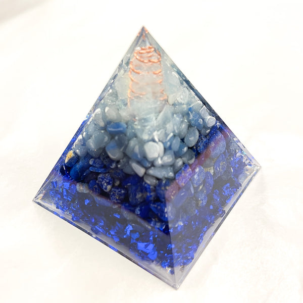 Pyramid Orgonite | Aquamarine| Aventurine | Lapis Lazuli | Throat Chakra