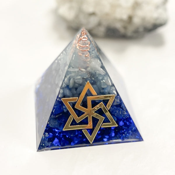 Pyramid Orgonite | Aquamarine| Aventurine | Lapis Lazuli | Throat Chakra