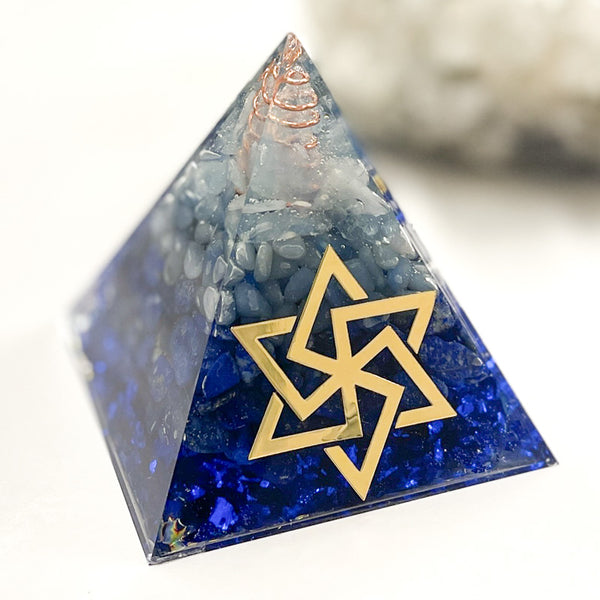 Pyramid Orgonite | Aquamarine| Aventurine | Lapis Lazuli | Throat Chakra