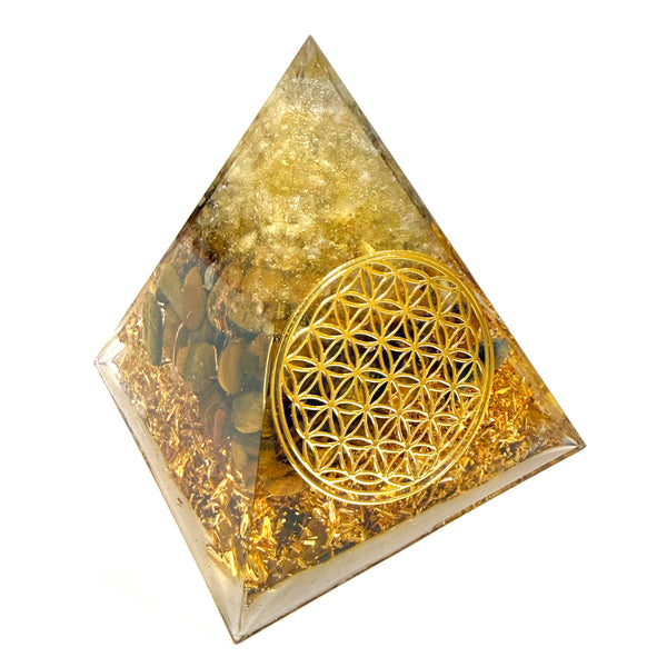 8cm Pyramid Orgonite | Citrine, Tiger Eye | Solar Plexus Chakra
