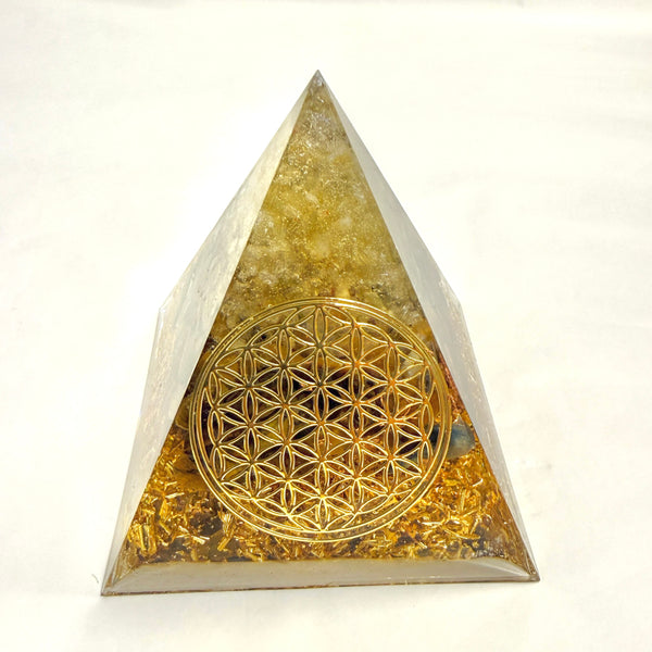 8cm Pyramid Orgonite | Citrine, Tiger Eye | Solar Plexus Chakra