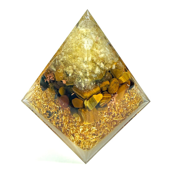 8cm Pyramid Orgonite | Citrine, Tiger Eye | Solar Plexus Chakra