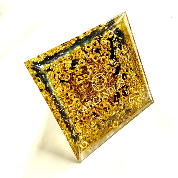 8cm Large Pyramid Orgonite | Smoky Quartz, Black Obsidian | Base Chakra