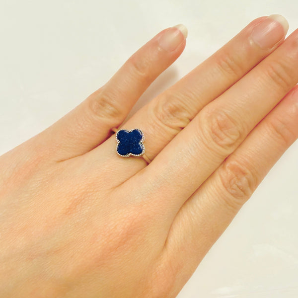 Lapis Lazuli 4 Leaf Clover 925 Sterling Silver Ring