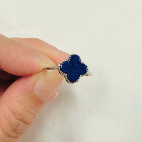 Lapis Lazuli 4 Leaf Clover 925 Sterling Silver Ring