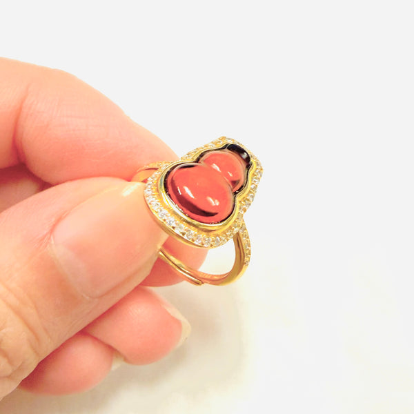 Cherry Amber Calabash 925 Sterling Silver Ring