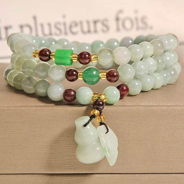 Jade /Garnet Necklace with Leaf & Calabash