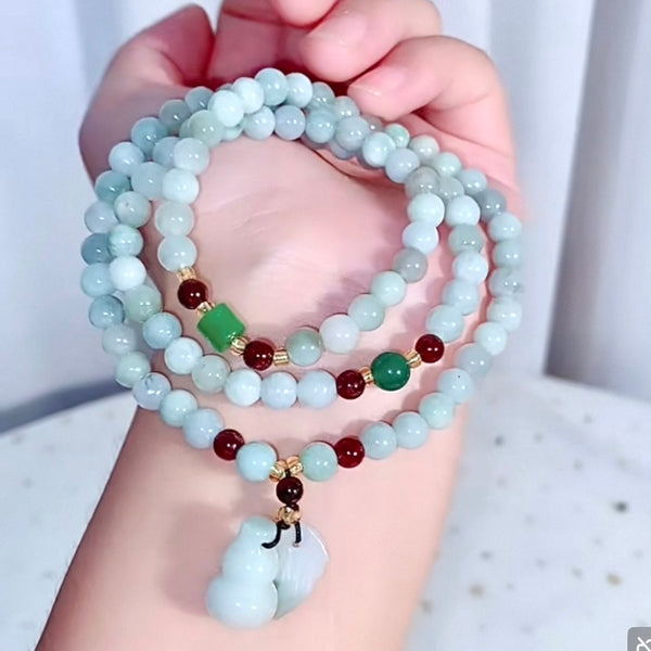 Jade /Garnet Necklace with Leaf & Calabash