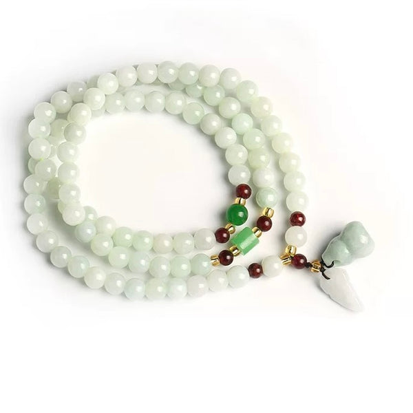 Jade /Garnet Necklace with Leaf & Calabash