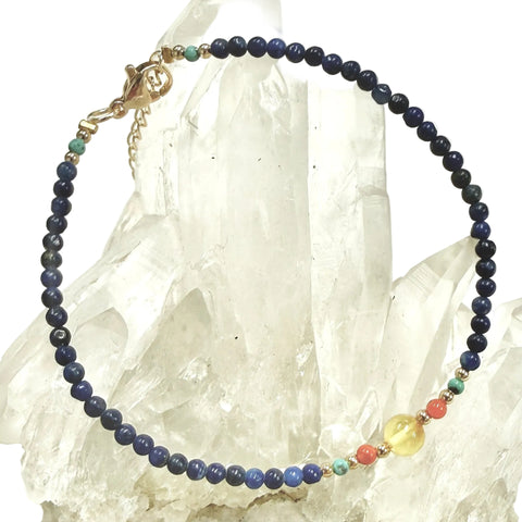 Lapis Lazuli Bracelet with Amber Carnelian on white background