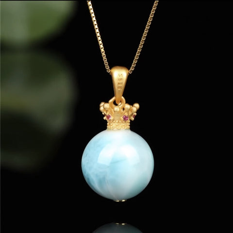 Larimar Necklace 925 Sterling Silver (Gold)