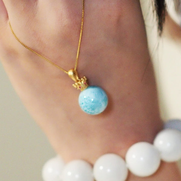 Larimar Necklace 925 Sterling Silver (Gold)