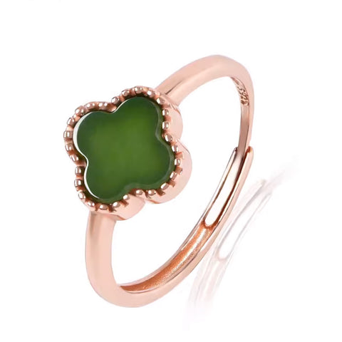 Jade Ring Four Leaf Clover 925 Sterling Silver