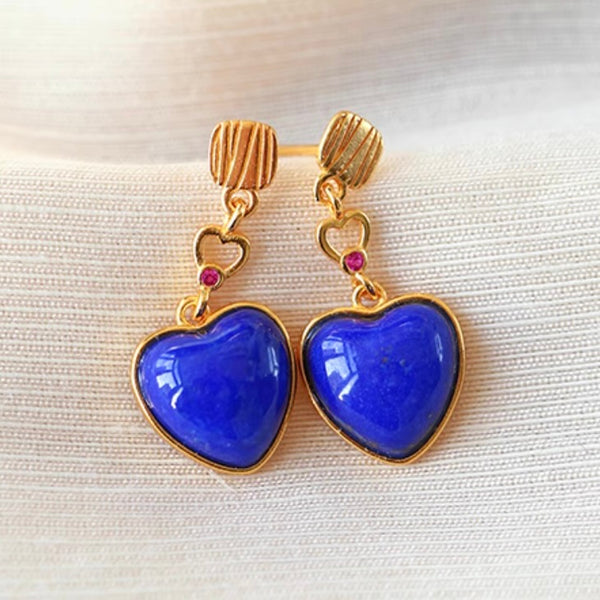 Lapis Lazuli Heart Earring 925 Sterling Silver