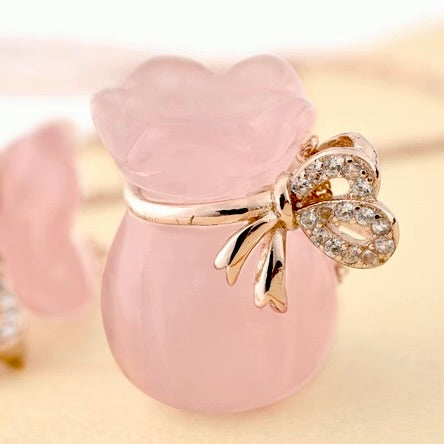 Rose Quartz Money Bag Necklace (Rose Gold)