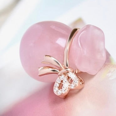 Rose Quartz Money Bag Necklace (Rose Gold)