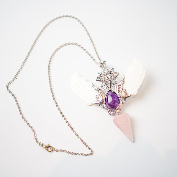 Angel Wings Necklace Pendulum | Rose Quartz