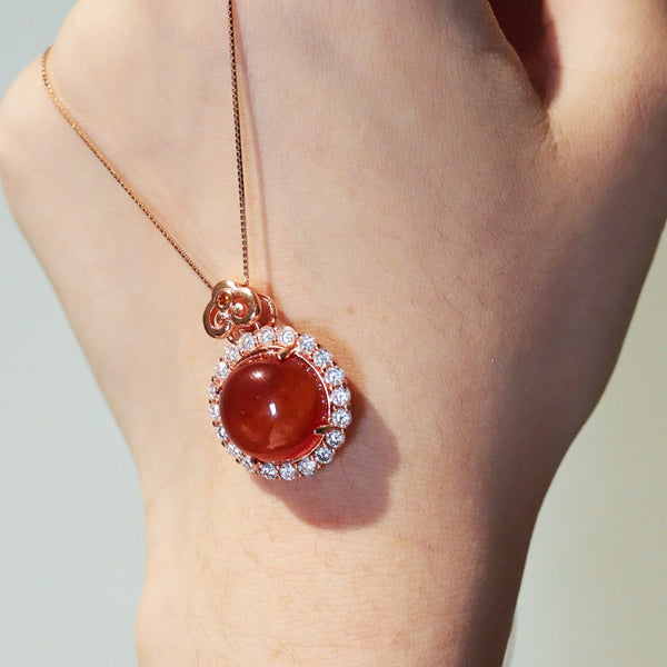 Red Agate Necklace 925 Sterling Silver (Rose Gold)