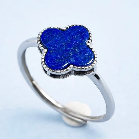 Lapis Lazuli 4 Leaf Clover 925 Sterling Silver Ring
