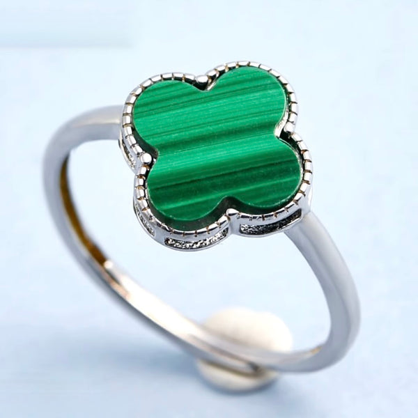 Malachite 4 Leaf Clover 925 Sterling Silver Ring