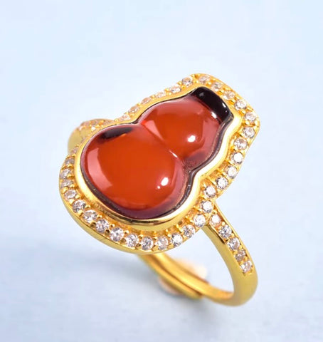 Cherry Amber Calabash 925 Sterling Silver Ring
