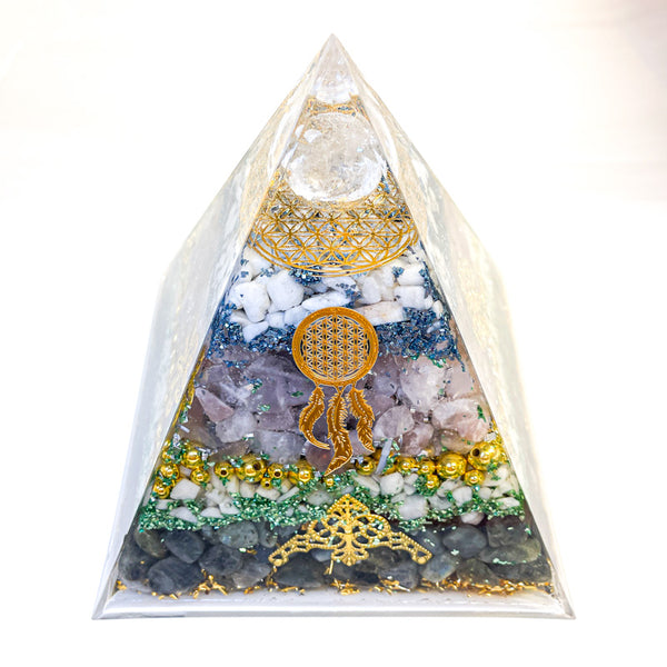 15cm Large Pyramid Orgonite | Clear Quartz, Rose Quartz, Labradorite