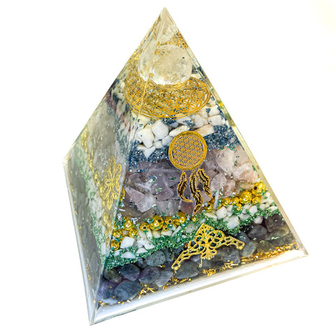 15cm Large Pyramid Orgonite | Clear Quartz, Rose Quartz, Labradorite