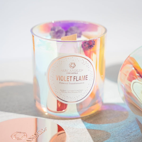 Crystal Candle - Violet Flame - Amethyst - Lavender