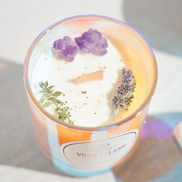Crystal Candle - Violet Flame - Amethyst - Lavender