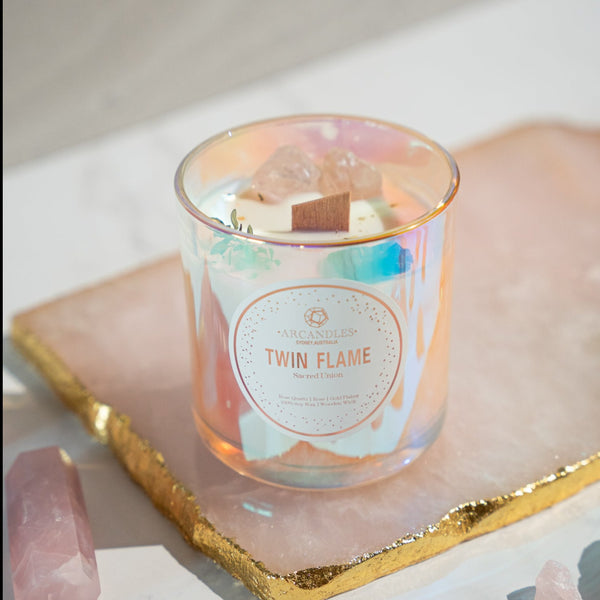 Crystal Candle - Twin Flame - Rose Quartz - Rose Candle