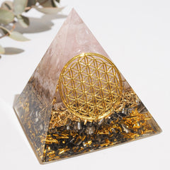 Pyramid Orgonite | Rose Quartz (Gold) | Heart Chakra
