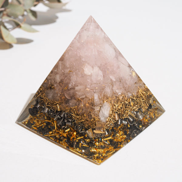 Pyramid Orgonite | Rose Quartz (Gold) | Heart Chakra