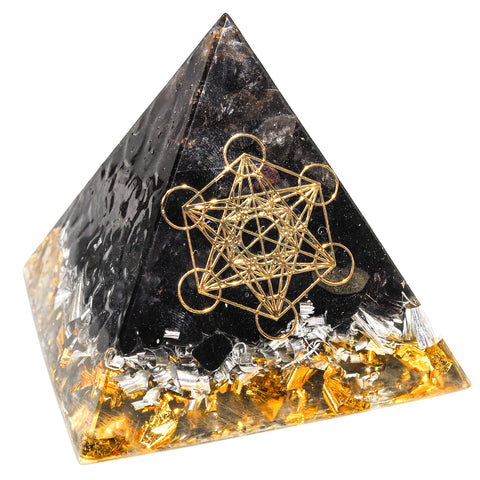 Large Pyramid Orgonite | Smoky Quartz, Black Tourmaline, Black Obsidian | Base Chakra