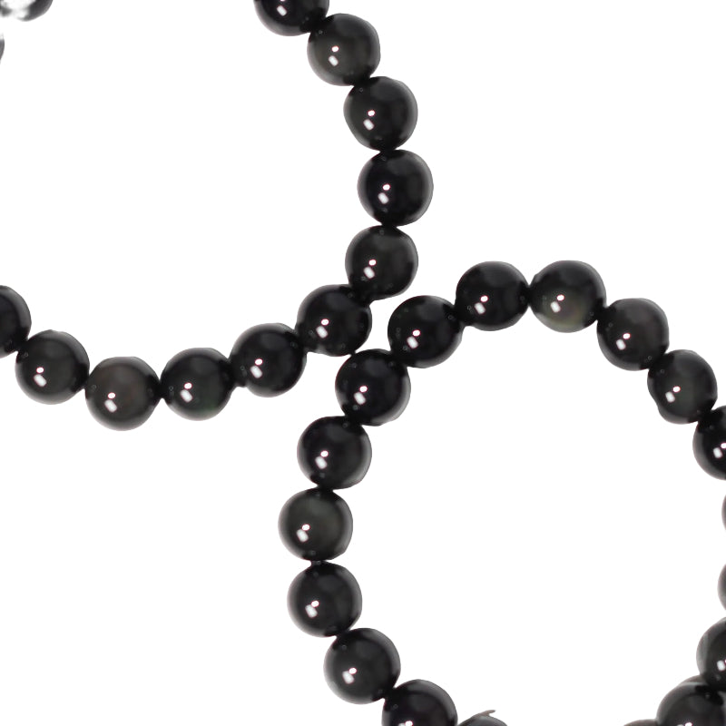 A black rainbow obsidian beaded bracelet with a smooth, glossy finish.
