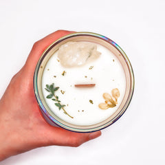 White Flame Crystal Candle - Clear Quartz & Jasmine