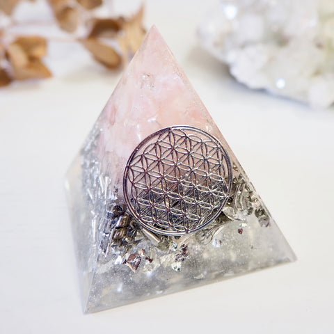 Pyramid Orgonite | Rose Quartz (Silver) | Heart Chakra